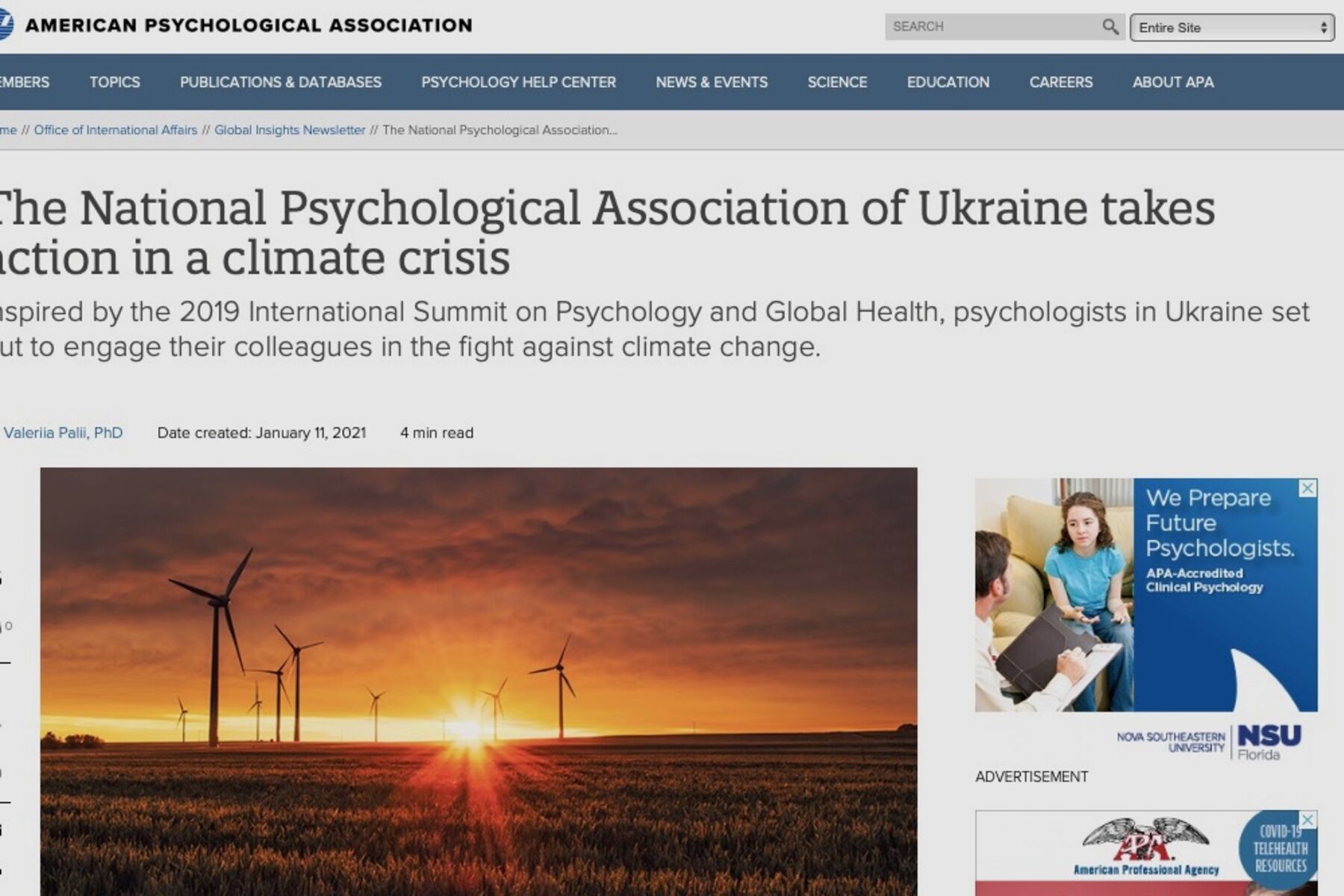Стаття про діяльність НПА в журналі Американської психологічної асоціації